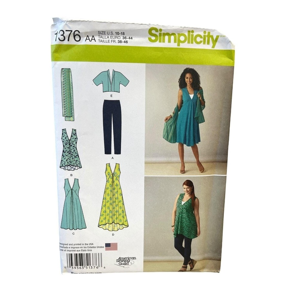 Simplicity 1376 AA Misses' Knit Dress Tunic‎ Scarf Leggings US 10-18